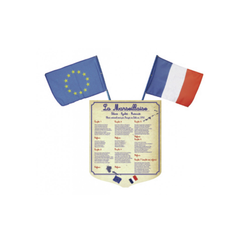 Offre SEMIO: 1 écusson primaire + 1 drapeau France + 1 drapeau U.E