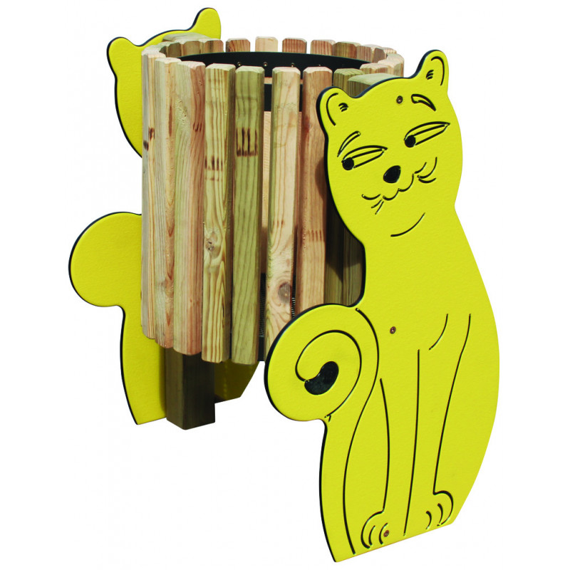 Poubelle bois Dragon et chat