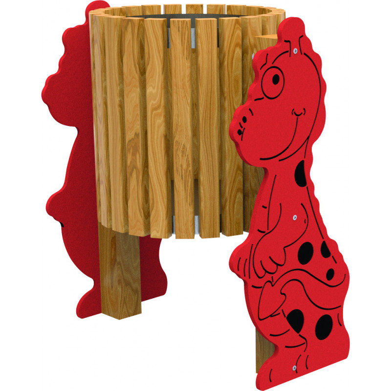 Poubelle bois Dragon et chat