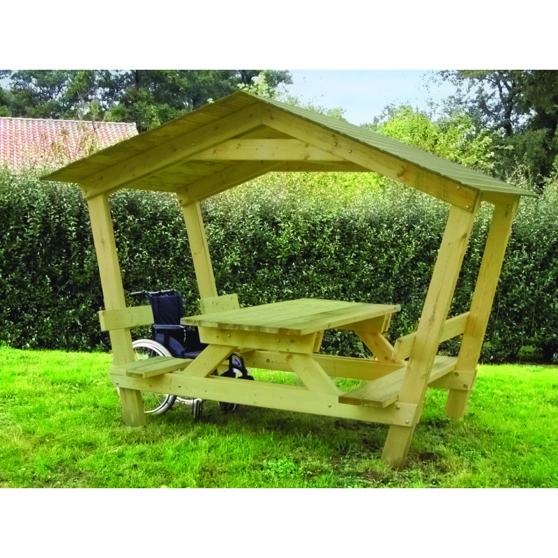 table pique nique bois avec toit